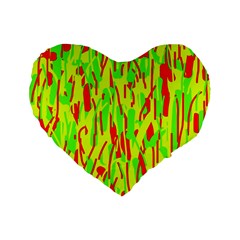 Green And Red Pattern Standard 16  Premium Flano Heart Shape Cushions by Valentinaart