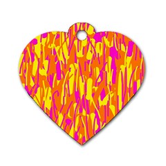 Pink And Yellow Pattern Dog Tag Heart (two Sides) by Valentinaart