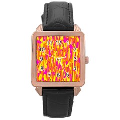 Pink And Yellow Pattern Rose Gold Leather Watch  by Valentinaart