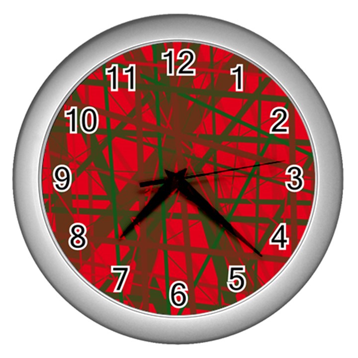Red pattern Wall Clocks (Silver) 