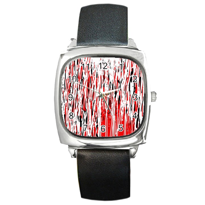 Red, black and white pattern Square Metal Watch