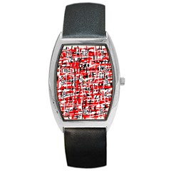 Red, White And Black Pattern Barrel Style Metal Watch by Valentinaart