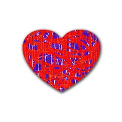 Blue And Red Pattern Rubber Coaster (heart)  by Valentinaart