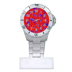 Blue And Red Pattern Plastic Nurses Watch by Valentinaart