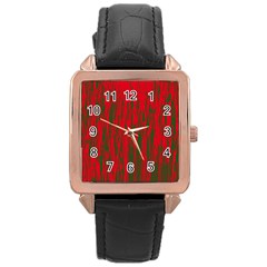 Red And Green Pattern Rose Gold Leather Watch  by Valentinaart