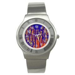 Orange, Blue And Yellow Pattern Stainless Steel Watch by Valentinaart