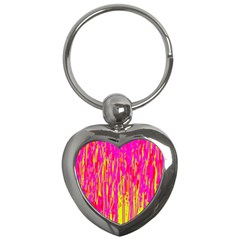 Pink And Yellow Pattern Key Chains (heart)  by Valentinaart