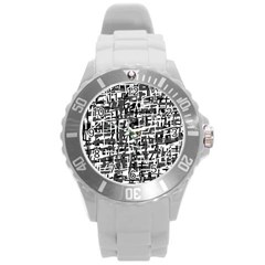 Gray Pattern Round Plastic Sport Watch (l) by Valentinaart