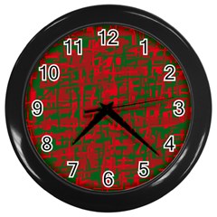 Green And Red Pattern Wall Clocks (black) by Valentinaart