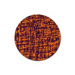 Orange And Blue Pattern Rubber Round Coaster (4 Pack)  by Valentinaart