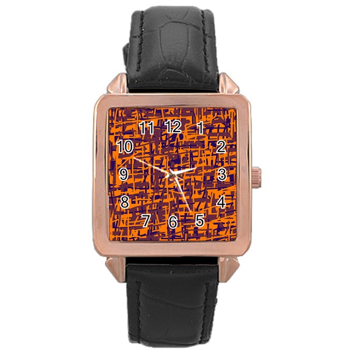 Orange and blue pattern Rose Gold Leather Watch 