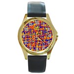 Orange, blue and yellow pattern Round Gold Metal Watch Front