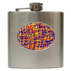 Orange, Blue And Yellow Pattern Hip Flask (6 Oz) by Valentinaart