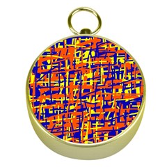 Orange, Blue And Yellow Pattern Gold Compasses by Valentinaart