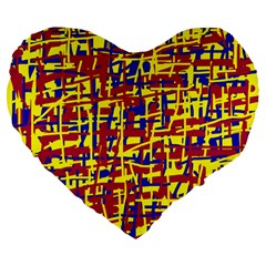 Red, Yellow And Blue Pattern Large 19  Premium Flano Heart Shape Cushions by Valentinaart