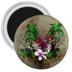 Wonderful Tropical Design With Palm And Flamingo 3  Magnets by FantasyWorld7