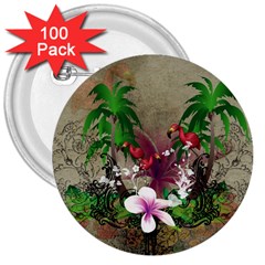 Wonderful Tropical Design With Palm And Flamingo 3  Buttons (100 Pack)  by FantasyWorld7