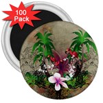 Wonderful Tropical Design With Palm And Flamingo 3  Magnets (100 pack) Front