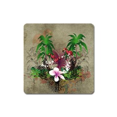 Wonderful Tropical Design With Palm And Flamingo Square Magnet by FantasyWorld7