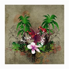 Wonderful Tropical Design With Palm And Flamingo Medium Glasses Cloth (2-side) by FantasyWorld7