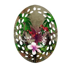 Wonderful Tropical Design With Palm And Flamingo Ornament (oval Filigree)  by FantasyWorld7