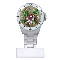 Wonderful Tropical Design With Palm And Flamingo Plastic Nurses Watch by FantasyWorld7