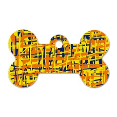 Yellow, Orange And Blue Pattern Dog Tag Bone (one Side)