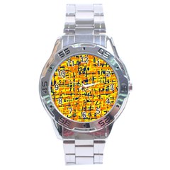 Yellow, Orange And Blue Pattern Stainless Steel Analogue Watch by Valentinaart