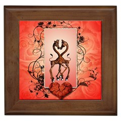 Cute Giraffe In Love With Heart And Floral Elements Framed Tiles by FantasyWorld7