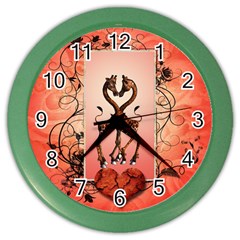 Cute Giraffe In Love With Heart And Floral Elements Color Wall Clocks by FantasyWorld7