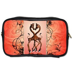 Cute Giraffe In Love With Heart And Floral Elements Toiletries Bags