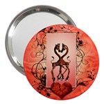 Cute Giraffe In Love With Heart And Floral Elements 3  Handbag Mirrors Front