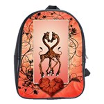 Cute Giraffe In Love With Heart And Floral Elements School Bags (XL)  Front