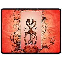 Cute Giraffe In Love With Heart And Floral Elements Double Sided Fleece Blanket (large)  by FantasyWorld7