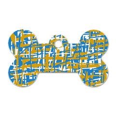 Blue And Yellow Elegant Pattern Dog Tag Bone (one Side) by Valentinaart