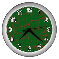 Green And Red Pattern Wall Clocks (silver)  by Valentinaart