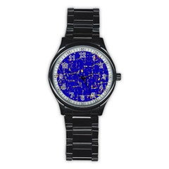 Blue Pattern Stainless Steel Round Watch by Valentinaart