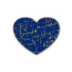 Deep Blue And Yellow Pattern Rubber Coaster (heart)  by Valentinaart