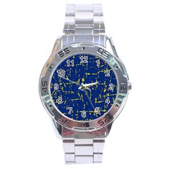 Deep Blue And Yellow Pattern Stainless Steel Analogue Watch by Valentinaart