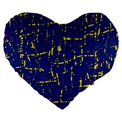 Deep blue and yellow pattern Large 19  Premium Heart Shape Cushions