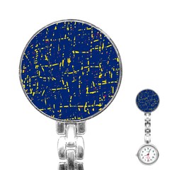 Deep Blue And Yellow Pattern Stainless Steel Nurses Watch by Valentinaart