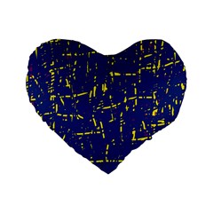 Deep blue and yellow pattern Standard 16  Premium Flano Heart Shape Cushions