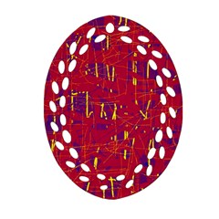 Red And Blue Pattern Ornament (oval Filigree)  by Valentinaart