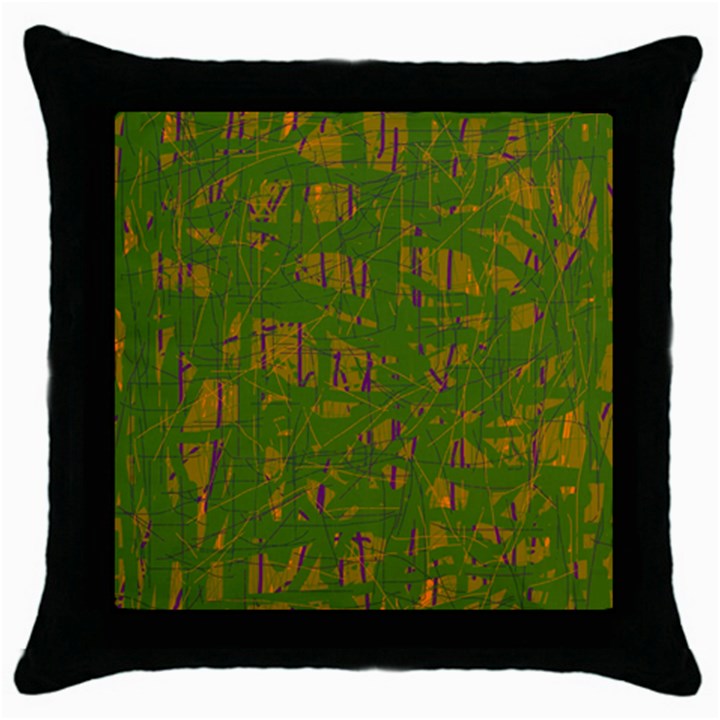 Green pattern Throw Pillow Case (Black)