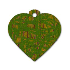 Green Pattern Dog Tag Heart (one Side) by Valentinaart