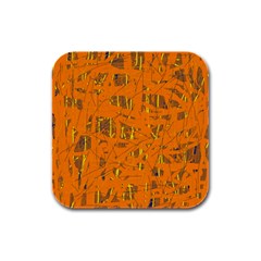 Orange Pattern Rubber Square Coaster (4 Pack)  by Valentinaart