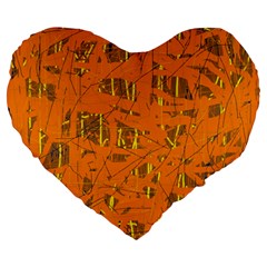 Orange Pattern Large 19  Premium Flano Heart Shape Cushions by Valentinaart