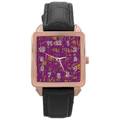 Purple Pattern Rose Gold Leather Watch  by Valentinaart