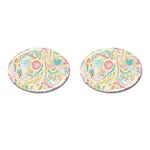 Hippie Flowers Pattern, Pink Blue Green, Zz0101 Cufflinks (Oval) Front(Pair)