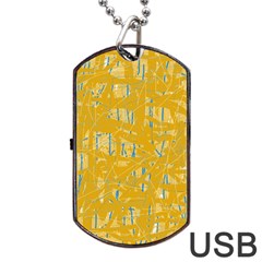 Yellow Pattern Dog Tag Usb Flash (one Side) by Valentinaart